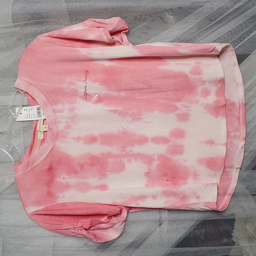 NWT LA Hearts California Dreaming Tiedye Crop Tee SM Pink&White